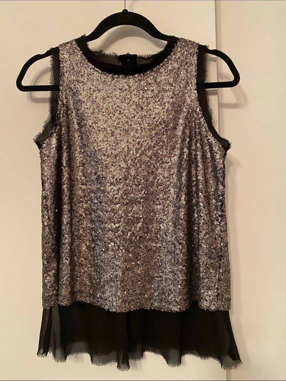 Xhilaration Silver Sequin Sleeveless Top with Black Trim